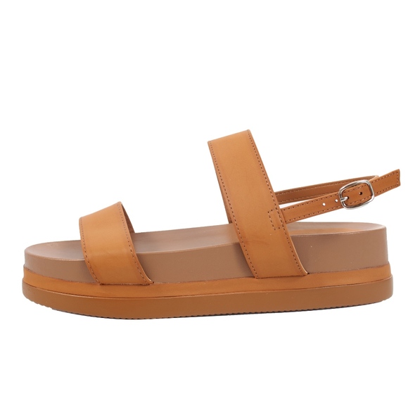 Tan 2 Band Slingback Flatform Sandal - Picture 2 of 7